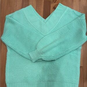 Zenana Outfitters Aqua V-Neck Sweater